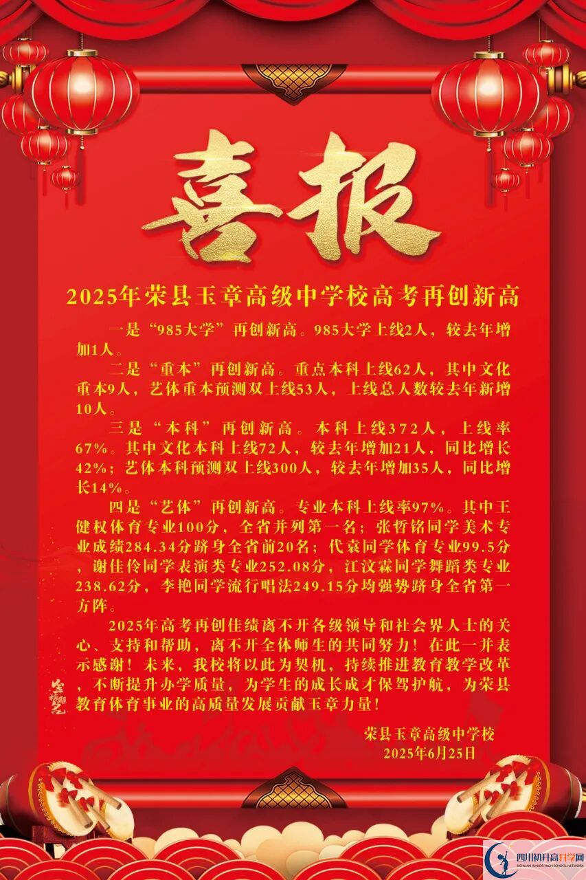 2026年自貢市四川榮縣玉章高級(jí)中學(xué)校升學(xué)率怎么樣？